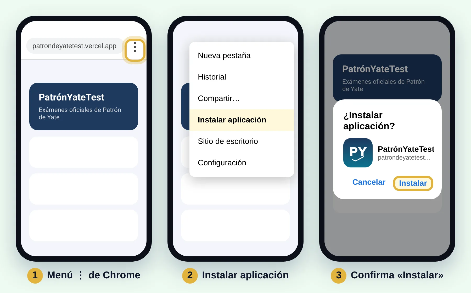 Chrome, menú, Instalar aplicación