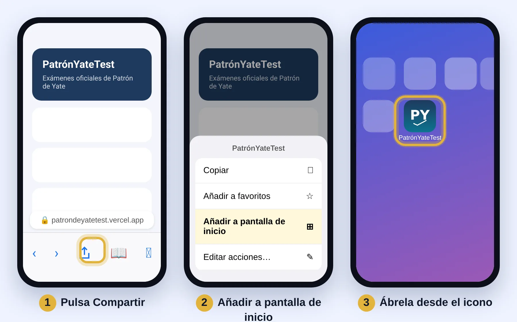 Safari, botón Compartir, Añadir a pantalla de inicio