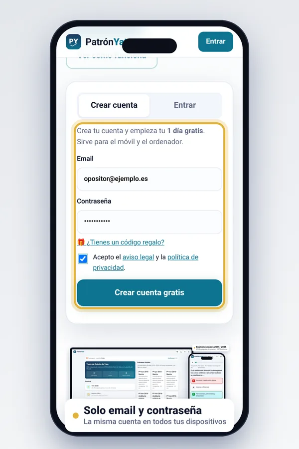 Pantalla de registro